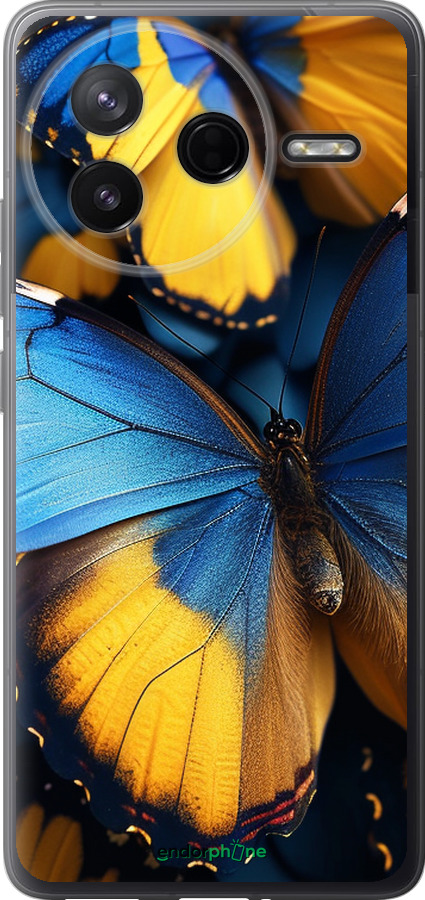 Силиконовый чехол Желто-голубые бабочки для Xiaomi Redmi K80 - 6046u-4148 изображение 