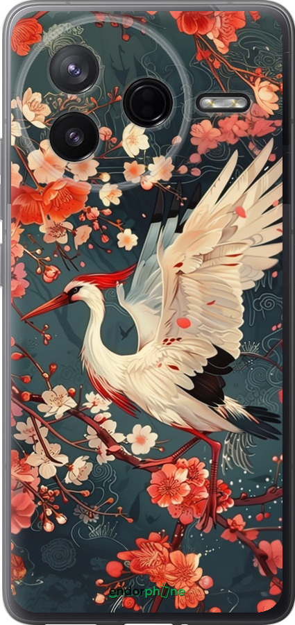 Силиконовый чехол Сакура и аист для Xiaomi Redmi K80 - 6108u-4148 изображение 
