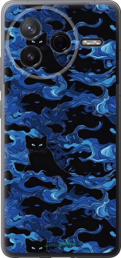 Силіконовий чехол Візерунок чорних котів на блакитному фоні для Xiaomi Redmi K80 - 6525u-4148 изображение 