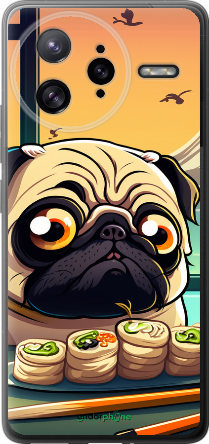 Силиконовый чехол Мопс и суши для Xiaomi Poco F7 Ultra - 5588u-4086 изображение 