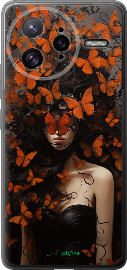 Силиконовый чехол Девушка с оранжевыми бабочками для Xiaomi Redmi K80 Pro - 5941u-4145 изображение 