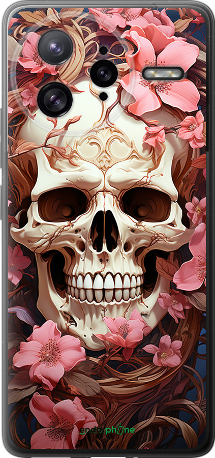 Силиконовый чехол Череп в розовых цветах для Xiaomi Poco F7 Ultra - 5965u-4086 изображение 