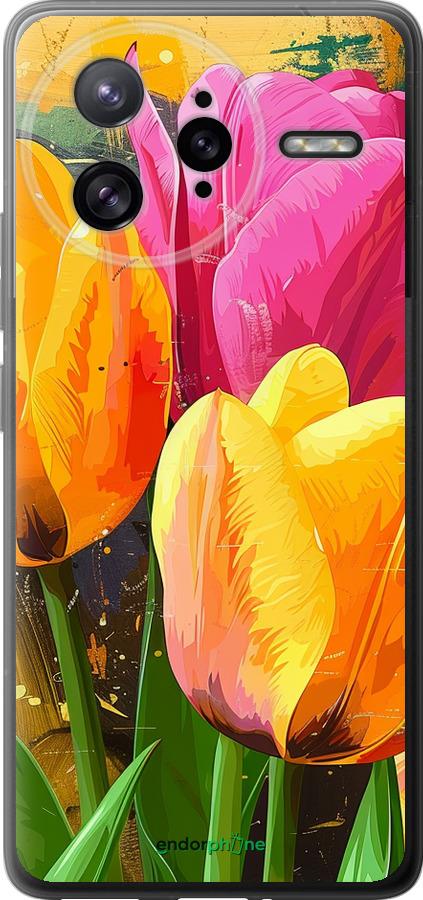 Силиконовый чехол Нарисованные тюльпаны для Xiaomi Poco F7 Ultra - 5990u-4086 изображение 