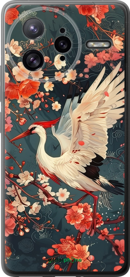 Силиконовый чехол Сакура и аист для Xiaomi Redmi K80 Pro - 6108u-4145 изображение 