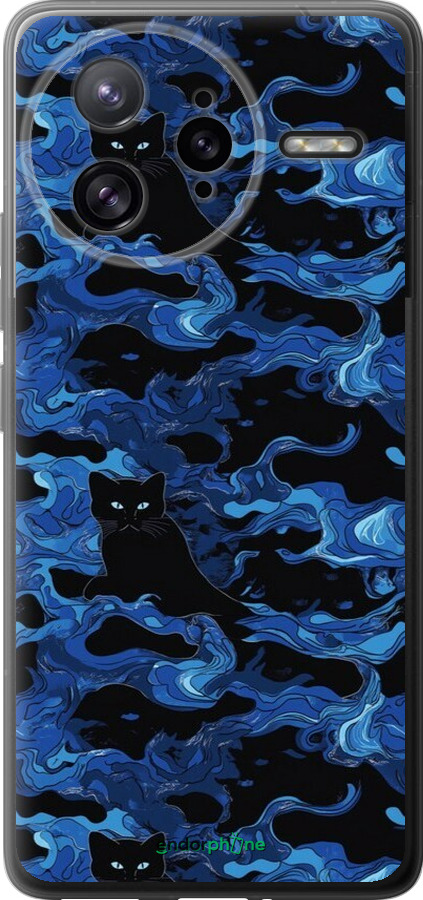 Силіконовий чехол Візерунок чорних котів на блакитному фоні для Xiaomi Redmi K80 Pro - 6525u-4145 изображение 
