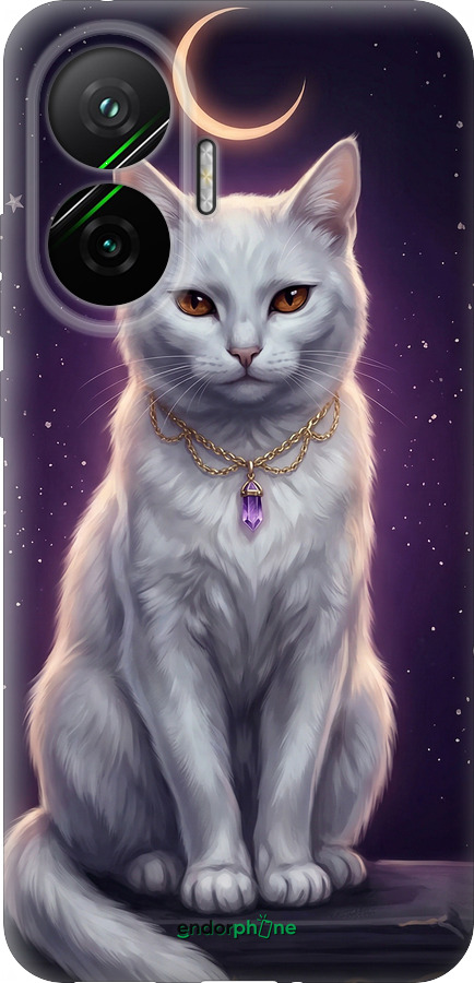 Силиконовый чехол Mystic White Cat Gothic Dark Purple Gold для Xiaomi POCO F7 - 6805u-4228 изображение 