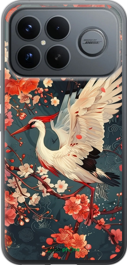 Силиконовый чехол Сакура и аист для Xiaomi Redmi K90 Pro Max 5G - 6108u-4236 изображение 