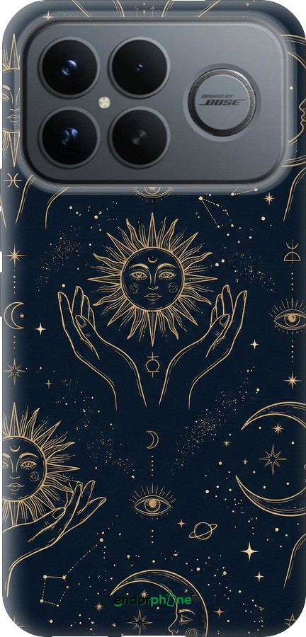 Силиконовый чехол Celestial Harmony: Sun & Moon Gold Mystic Pattern для Xiaomi Redmi K90 Pro Max 5G - 6778u-4236 изображение 