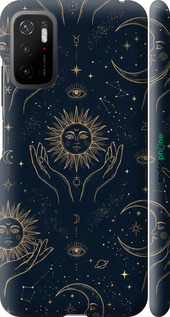 3D пластиковий матовий чехол Celestial Harmony: Sun & Moon Gold Mystic Pattern для Xiaomi Poco M3 Pro - 6778m-2369 изображение 