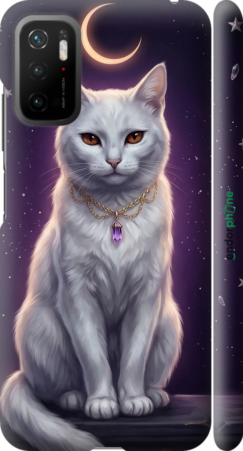 3D пластиковый матовый чехол Mystic White Cat Gothic Dark Purple Gold для Xiaomi Redmi Note 10 5G - 6805m-2556 изображение 