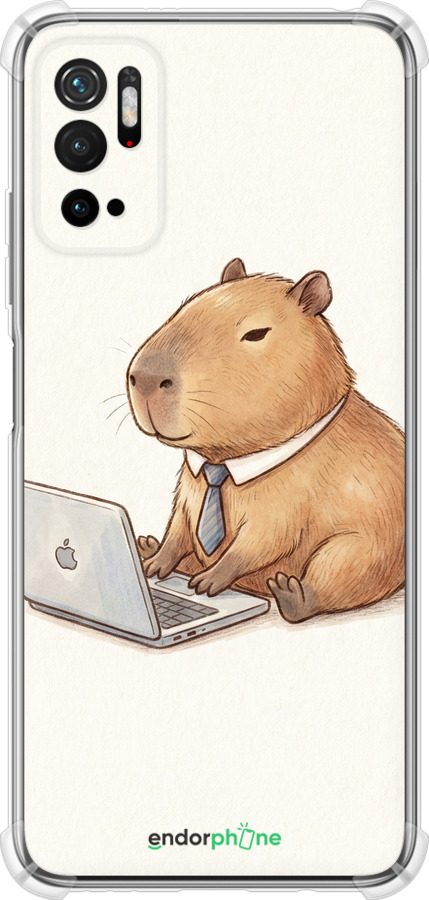 Силикон с усиленными углами чехол Funny Capybara CEO Working для Xiaomi Redmi Note 10 5G - 6777sp-2556 изображение 