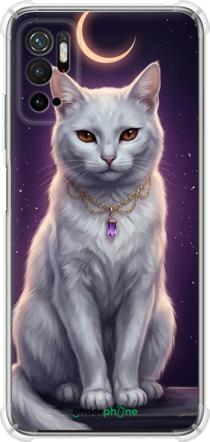 Силикон с усиленными углами чехол Mystic White Cat Gothic Dark Purple Gold для Xiaomi Redmi Note 10 5G - 6805sp-2556 изображение 