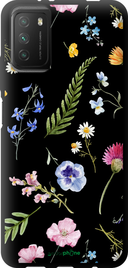 

TPU preto Capa "Fundo floral v2" para Xiaomi Poco M3, Amarelo