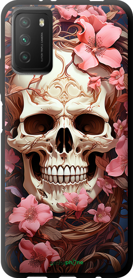 TPU чехол Череп в розовых цветах для Xiaomi Poco M3 - 5965b-2200 изображение 