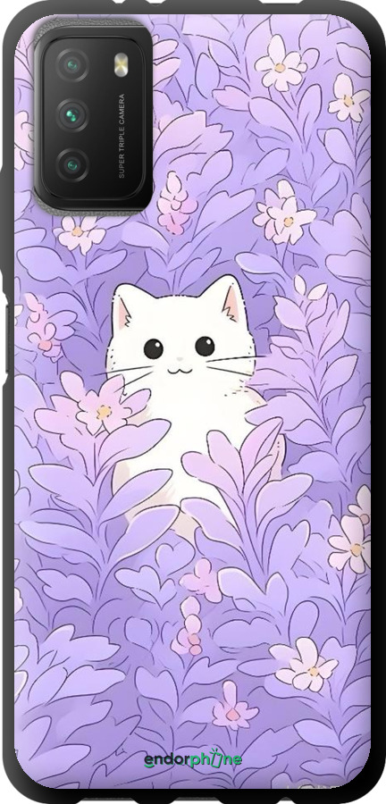 TPU чехол Котик в цветах для Xiaomi Poco M3 - 6390b-2200 изображение 