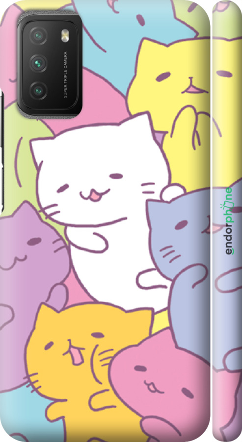 

3D пластиковий матовий чохол "Кошенята " для Xiaomi Poco M3, Білий