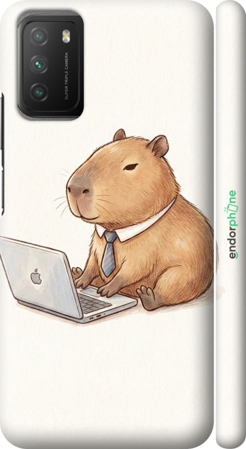 3D пластиковий матовий чехол Funny Capybara CEO Working для Xiaomi Poco M3 - 6777m-2200 изображение 