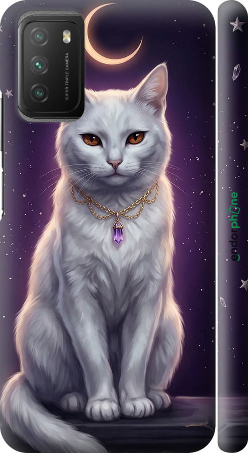 3D пластиковий матовий чехол Mystic White Cat Gothic Dark Purple Gold для Xiaomi Poco M3 - 6805m-2200 изображение 