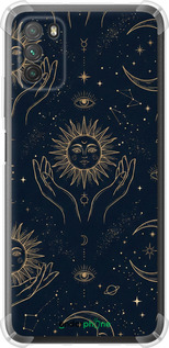 Силикон с усиленными углами чехол Celestial Harmony: Sun & Moon Gold Mystic Pattern для Xiaomi Poco M3 - 6778sp-2200 изображение 