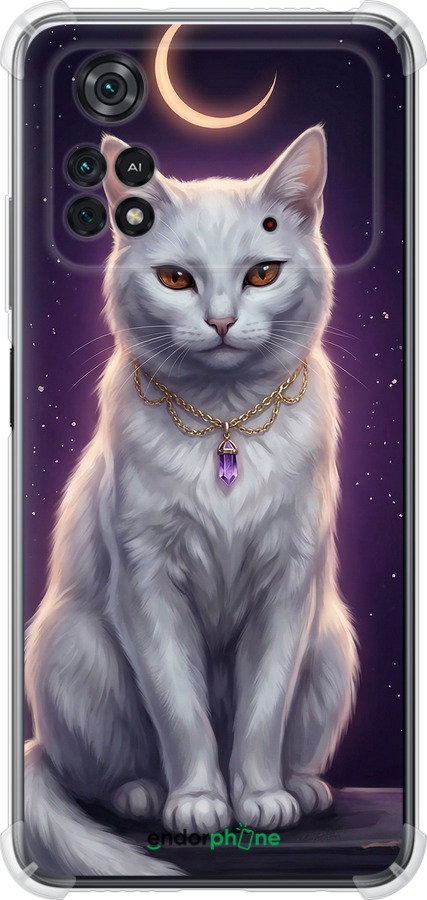 Силикон с усиленными углами чехол Mystic White Cat Gothic Dark Purple Gold для Xiaomi Poco M4 Pro - 6805sp-2592 изображение 