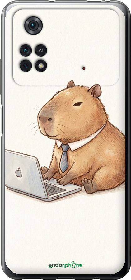 Силіконовий чехол Funny Capybara CEO Working для Xiaomi Poco M4 Pro - 6777u-2592 изображение 