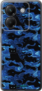 Силиконовый чехол Абстрактный узор черных котов на синем фоне для Xiaomi Poco M7 Pro 5G - 6525u-3942 изображение 