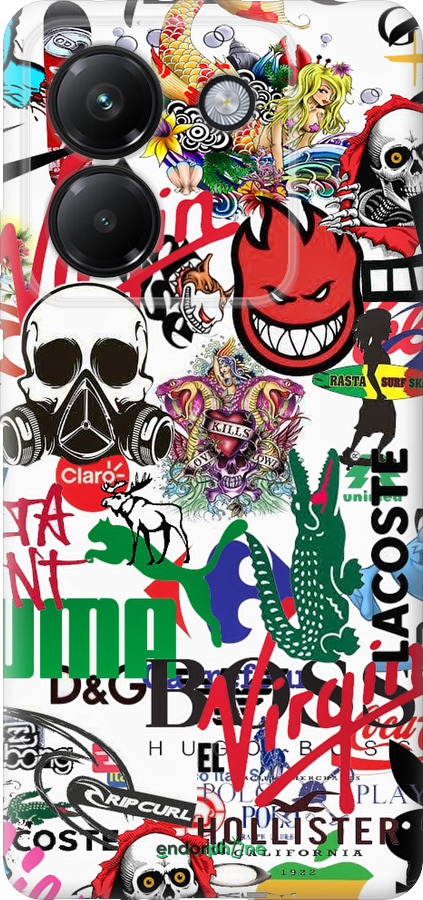 Силиконовый чехол Many different logos для Xiaomi Poco M7 Pro 5G - 4022u-3942 изображение 