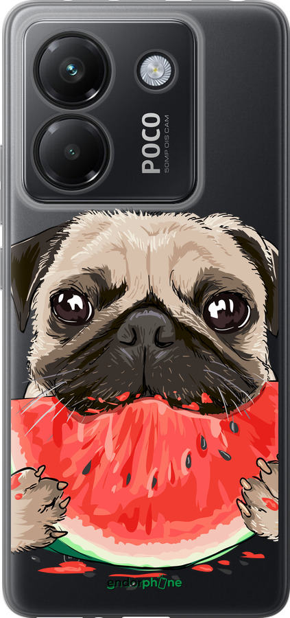 Силиконовый чехол Мопс и арбуз для Xiaomi Poco M7 Pro 5G - 4665u-3942 изображение 