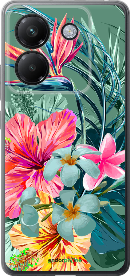 Силиконовый чехол Тропические цветы v1 для Xiaomi Poco M7 Pro 5G - 4667u-3942 изображение 