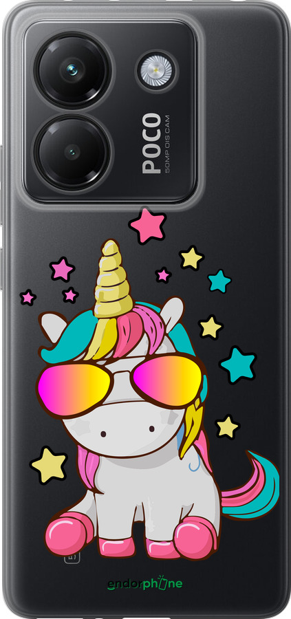 Силиконовый чехол Единорог в очках для Xiaomi Poco M7 Pro 5G - 4879u-3942 изображение 
