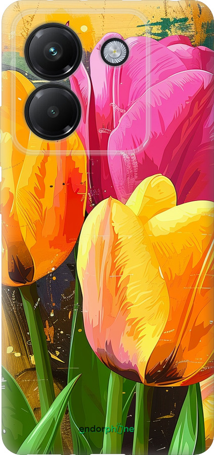 Силиконовый чехол Нарисованные тюльпаны для Xiaomi Poco M7 Pro 5G - 5990u-3942 изображение 