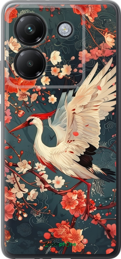 Силиконовый чехол Сакура и аист для Xiaomi Poco M7 Pro 5G - 6108u-3942 изображение 