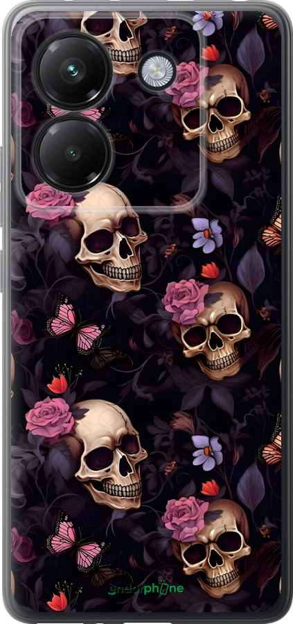 Силиконовый чехол Черепа и розы для Xiaomi Poco M7 Pro 5G - 6316u-3942 изображение 