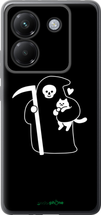 Силиконовый чехол Минималистичный арт: смерть и кошка для Xiaomi Poco M7 Pro 5G - 6529u-3942 изображение 