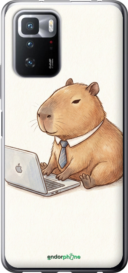Силиконовый чехол Funny Capybara CEO Working для Xiaomi Redmi Note 10 Pro 5G - 6777u-3333 изображение 