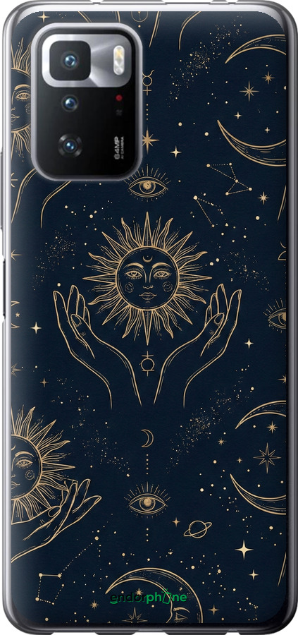 Силиконовый чехол Celestial Harmony: Sun & Moon Gold Mystic Pattern для Xiaomi Redmi Note 10 Pro 5G - 6778u-3333 изображение 