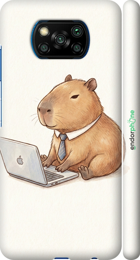 3D пластиковий матовий чехол Funny Capybara CEO Working для Xiaomi Poco X3 Pro - 6777m-2938 изображение 