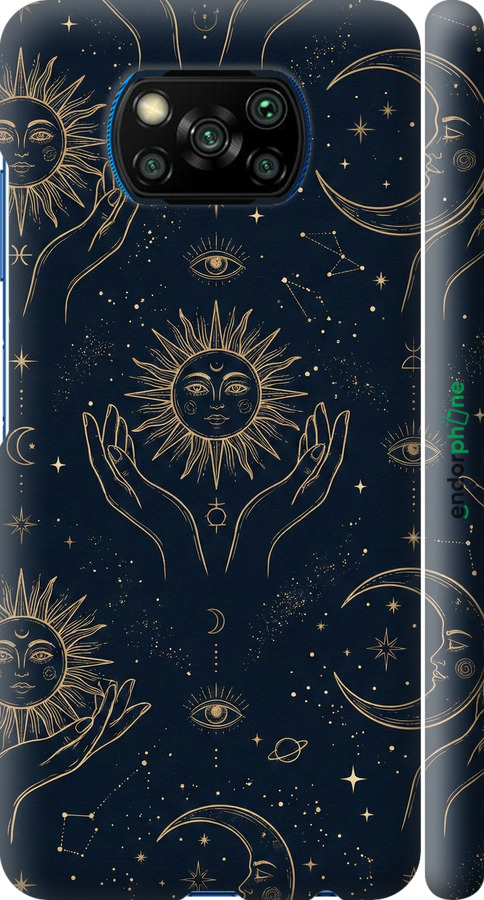 3D пластиковый матовый чехол Celestial Harmony: Sun & Moon Gold Mystic Pattern для Xiaomi Poco X3 - 6778m-2073 изображение 