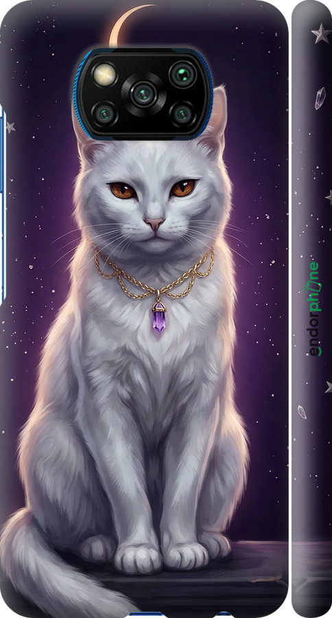 3D пластиковий матовий чехол Mystic White Cat Gothic Dark Purple Gold для Xiaomi Poco X3 - 6805m-2073 изображение 