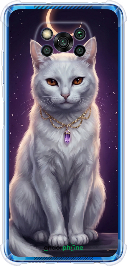 Силикон с усиленными углами чехол Mystic White Cat Gothic Dark Purple Gold для Xiaomi Poco X3 - 6805sp-2073 изображение 