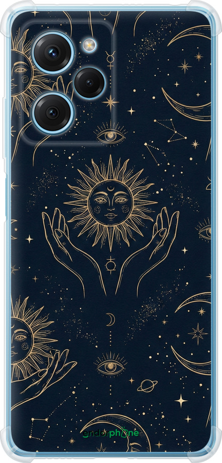 Силикон с усиленными углами чехол Celestial Harmony: Sun & Moon Gold Mystic Pattern для Xiaomi Redmi Note 12 Pro Speed - 6778sp-3334 изображение 