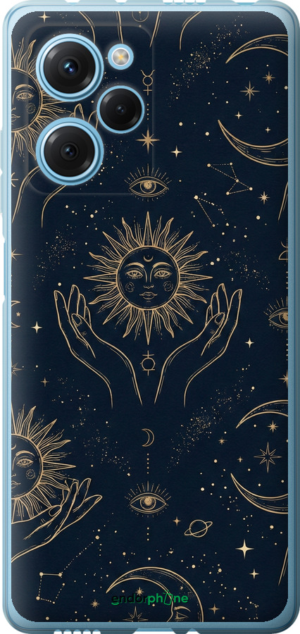 Силиконовый чехол Celestial Harmony: Sun & Moon Gold Mystic Pattern для Xiaomi Poco X5 Pro 5G - 6778u-3027 изображение 