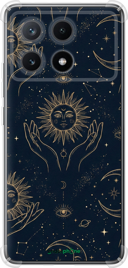 Силіконовий протиударний с посиленими кутами чехол Celestial Harmony: Sun & Moon Gold Mystic Pattern для Xiaomi Poco X6 PRO - 6778sp-3497 изображение 