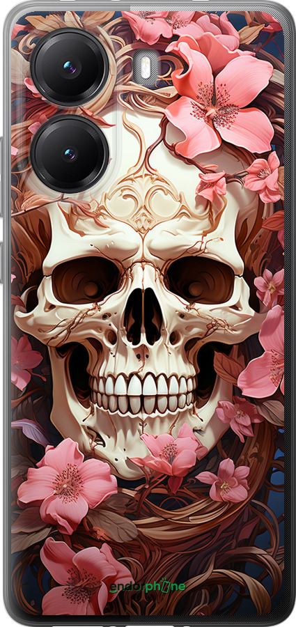 Силиконовый чехол Череп в розовых цветах для Xiaomi POCO X7 PRO - 5965u-3907 изображение 