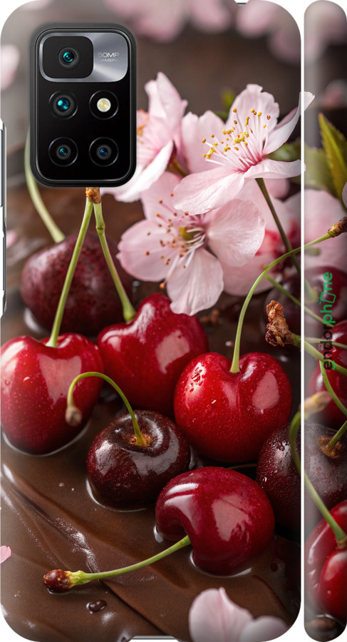 3D пластиковий матовий чехол Вишня у шоколаді для Xiaomi Redmi 10 - 6698m-2488 изображение 
