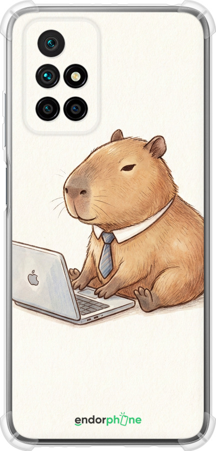 Силикон с усиленными углами чехол Funny Capybara CEO Working для Xiaomi Redmi 10 - 6777sp-2488 изображение 