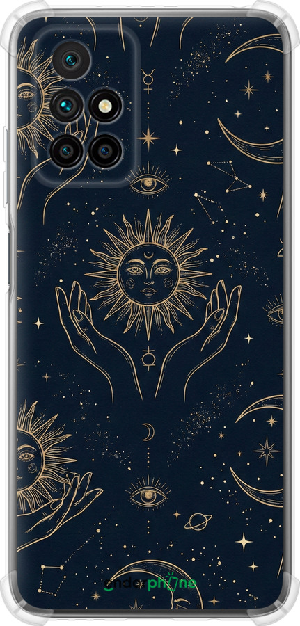 Силикон с усиленными углами чехол Celestial Harmony: Sun & Moon Gold Mystic Pattern для Xiaomi Redmi 10 - 6778sp-2488 изображение 