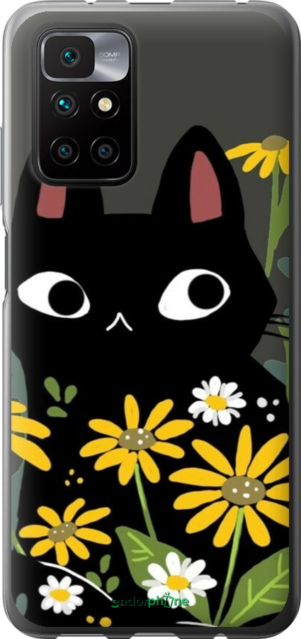 2D пластиковый чехол Черный кот с цветами для Xiaomi Redmi 10 - 6448t-2488 изображение 