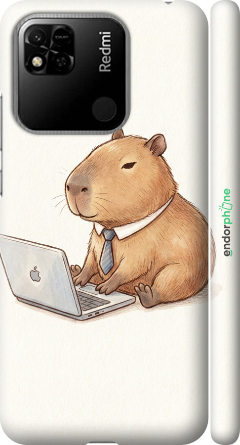 3D пластиковый матовый чехол Funny Capybara CEO Working для Xiaomi Redmi 10A - 6777m-2578 изображение 