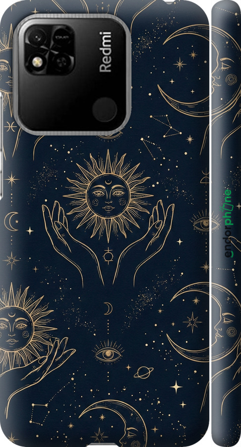 3D пластиковый матовый чехол Celestial Harmony: Sun & Moon Gold Mystic Pattern для Xiaomi Redmi 10A - 6778m-2578 изображение 